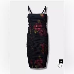 Midi Mesh Shirred Bodycon Dress